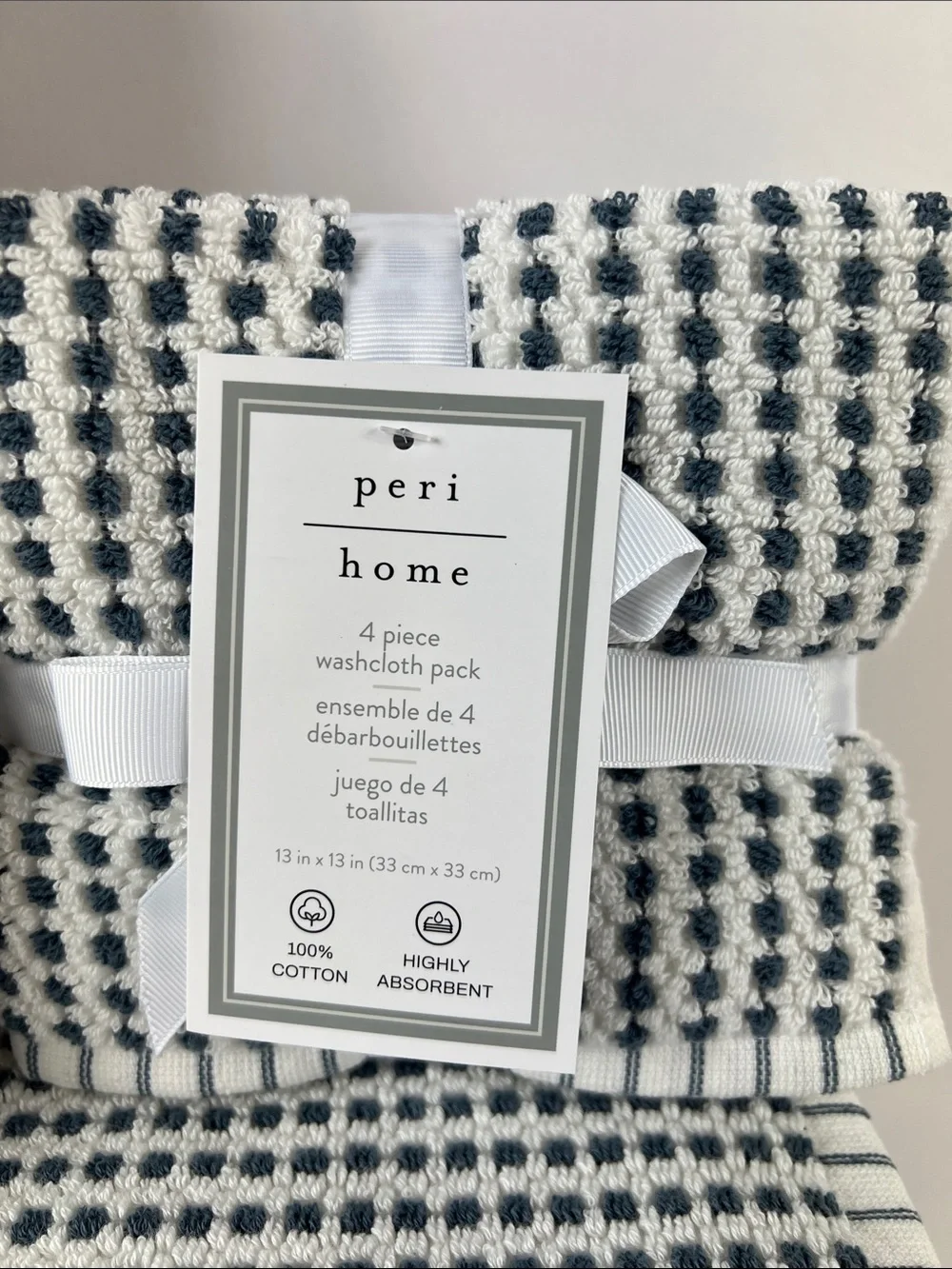 Peri Home Bath Towels Navy & White Modern Design Soft Cotton 8 Pc Set NEW